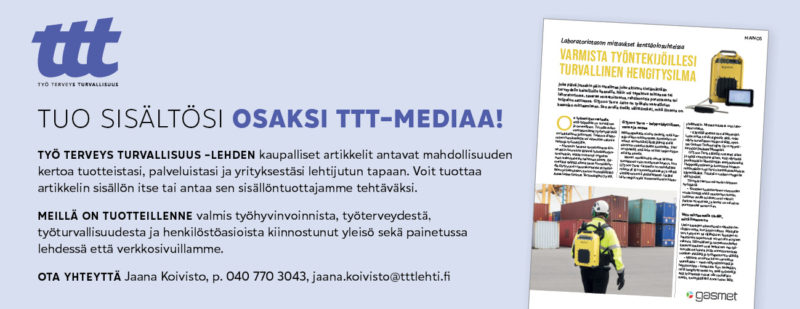 Kuvassa on TTT-lehden mediatarjontaa esittelevä painetun lehden mainos, jossa on kuva kaupallisesta artikkelista.